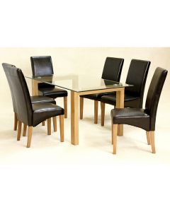 Adina Large Clear Glass Dining Set With Oak Legs And 6 Cyprus Chairs