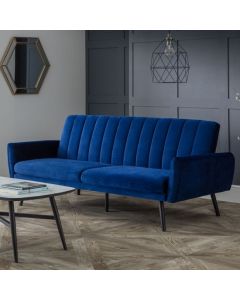 Afina Velvet Upholstered Sofabed In Blue With Black Legs