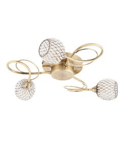 Aherne 3 Lights Clear Glass Semi Flush Ceiling Light In Antique Brass