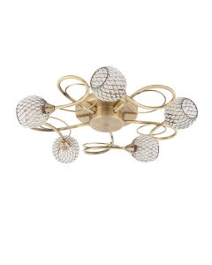 Aherne 5 Lights Clear Glass Semi Flush Ceiling Light In Antique Brass