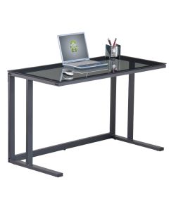 Air Smoked Glass Computer Desk With Black Metal Frame