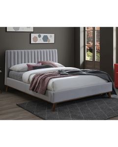 Albany Velvet Fabric Double Bed In Light Grey