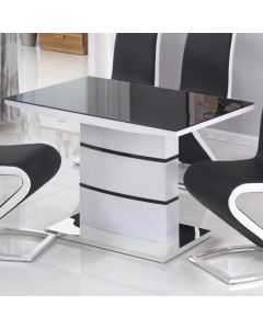Aldridge Black Glass Top Dining Table In White High Gloss