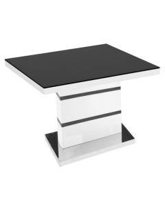 Aldridge Black Glass Top Lamp Table In White And Black High Gloss Base