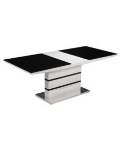 Aldridge Extending Black Glass Top Dining Table In White High Gloss