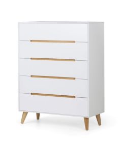 Alicia Wooden Chest Of Drawers In Matt White With 5 Drawers