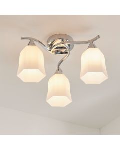 Alonso 3 Lights Opal Glass Semi Flush Ceiling Light In Polished Chrome