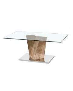 Alpha Clear Glass Coffee Table With Oak Effect Base
