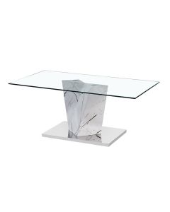 Alpha Clear Glass Coffee Table With White Marble Effect Base