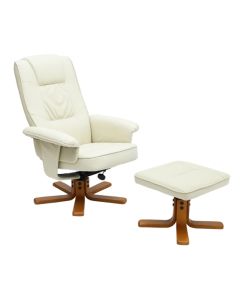 Althorpe PU Leather Recliner With Footstool In Cream