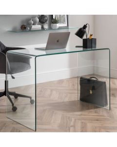Amalfi Bent Clear Glass Computer Desk