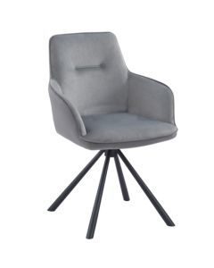 Amalia Swivel French Velvet Upholstered Dining Chair In Grey