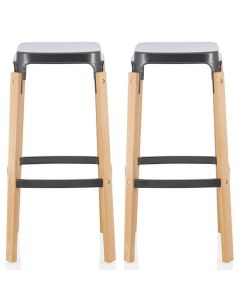 Amaranth Gun Metal 76cm Metal Fixed Bar Stools In Pair