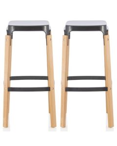 Amaranth Gun Metal 76cm Metal Fixed Bar Stools In Pair