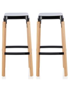 Amaranth High Gloss Black 76cm Metal Fixed Bar Stools In Pair