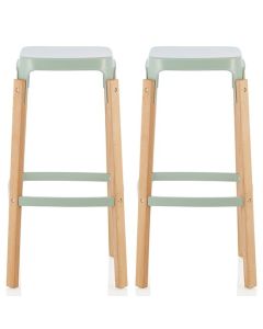 Amaranth High Gloss Green 76cm Metal Fixed Bar Stools In Pair