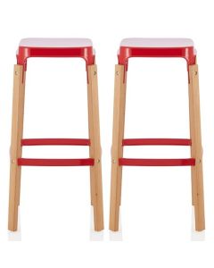 Amaranth High Gloss Red 76cm Metal Fixed Bar Stools In Pair