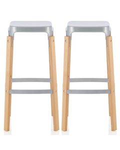 Amaranth High Gloss Silver 66cm Metal Bar Stools In Pair