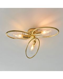 Amari Clear Glass Shades 3 Lights Semi Flush Ceiling Light In Polished Brass