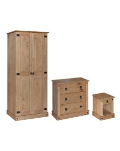 Amazon Wooden Trio Bedroom Furniture Set In Distressed Pine