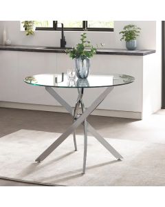 Anderson Round Glass Dining Table With Chrome Metal Base
