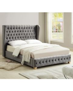 Anderton Velvet King Size Bed In Silver