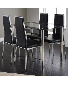 Andora Clear Glass Black Border Dining Set With 4 Chairs