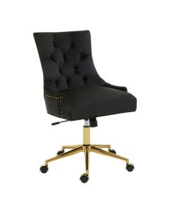 Anita Velvet Home And Office Chair In Black With Gold Base