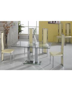 Ankara Large Clear Glass Dining Set With Chrome Legs And 6 Trinity Chairs