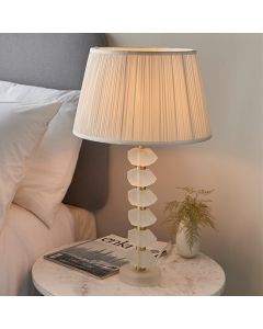 Annabelle And Freya Vintage White Shade Table Lamp In Frosted Crystal Glass