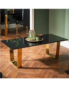 Antibes Wooden Coffee Table In Black High Gloss With Gold Metal Legs