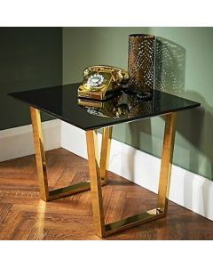 Antibes Wooden Lamp Table In Black High Gloss With Gold Metal Legs