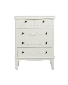 Antoinette Large Wooden Chest Of Drawers In White With 5 Drawers