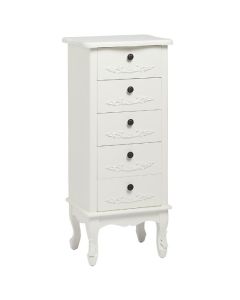 Antoinette Tall Chest Of Drawers In White With 5 Drawers