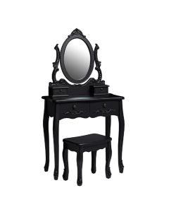 Antoinette Wooden Dressing Table Set In Black