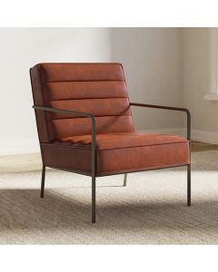 Bookham Faux Leather Accent Chair In Rust With Black Metal Legs