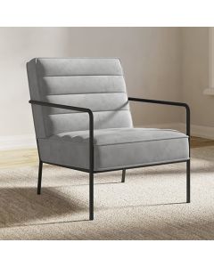 Bookham Plush Velvet Accent Chair In Grey With Black Metal Legs