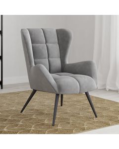 Dalton Velvet Accent Chair In Grey With Black Legs