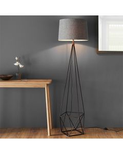 Apollo Grey Fabric Floor Lamp In Aged Copper