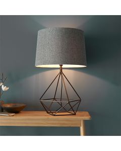 Apollo Grey Fabric Table Lamp In Aged Copper