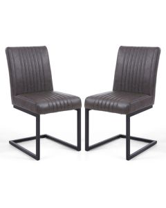 Archer Cantilever Grey Faux Leather Effect Dining Chairs In Pair