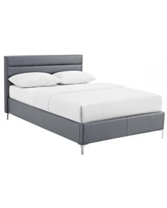 Arco Faux Leather King Size Bed In Grey With Chrome Legs