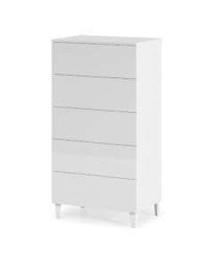 Arctic Tall Wooden Chest Of Drawers In White High Gloss With 5 Drawers
