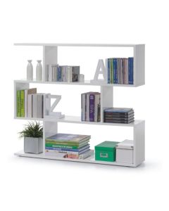 Arctic Wide Wooden Bookcase With White High Gloss