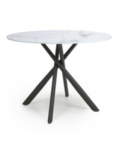 Avesta Round Wooden Dining Table In White Marble Effect