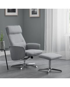 Aria Linen Fabric Recliner Chair With Stool In Grey
