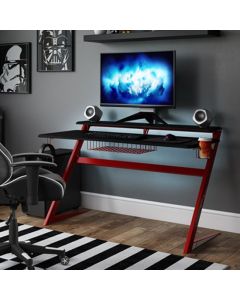 Aries Carbon Fibre Effect Gaming Desk In Black And Red