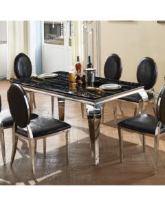 Arriana Marble Dining Table In Natural Stone With Stainless Steel Base