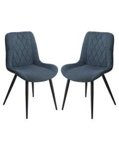 Belfast Diamond Stitch Blue Cord Fabric Dining Chairs In Pair