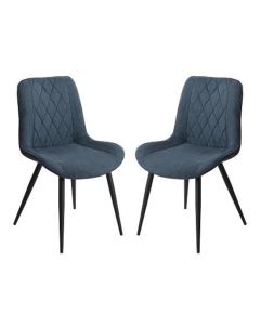 Aspen Diamond Stitch Blue Cord Fabric Dining Chairs In Pair